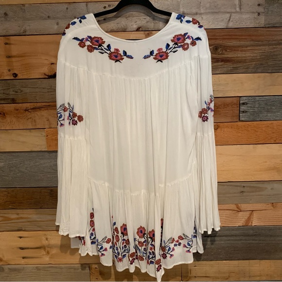 Free People Te Amo Embroidered Bell Sleeve Boho Babydoll Mini Dress White Sz XS - Picture 10 of 14